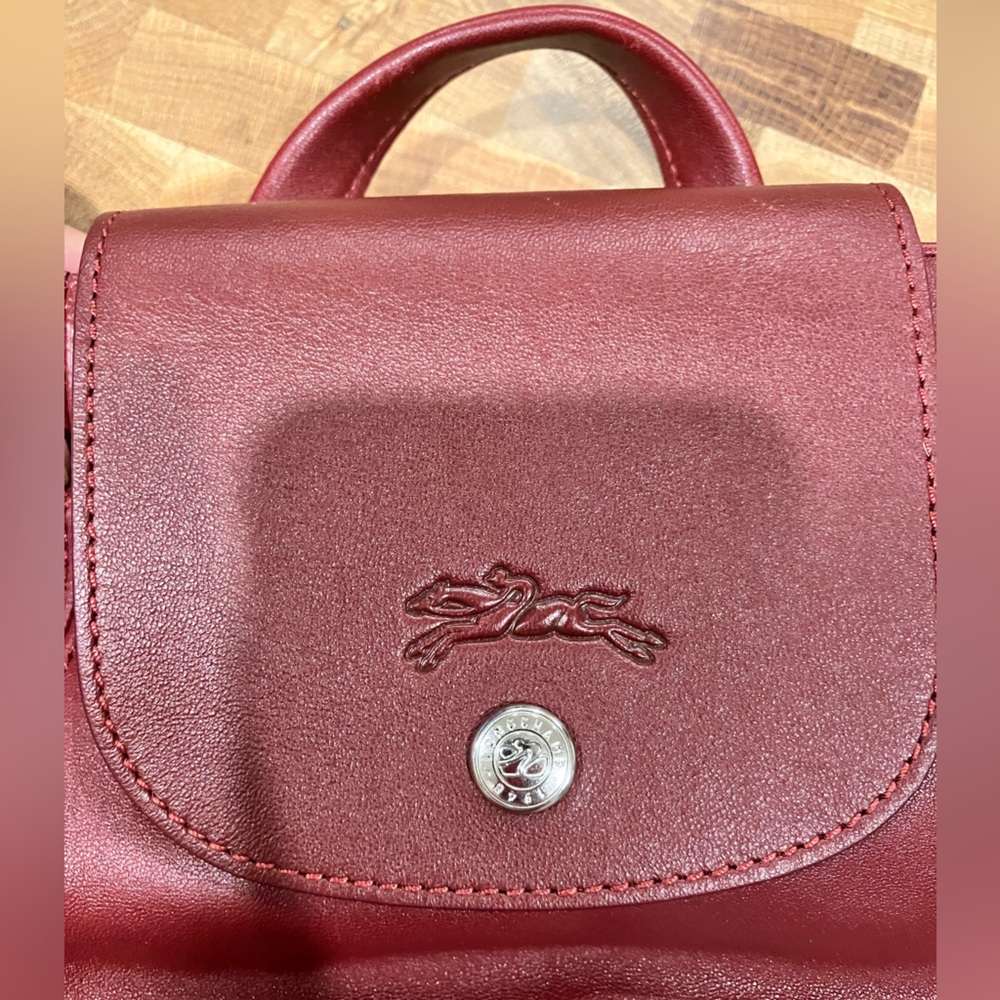 Longchamp Le Pliage Leather backpack in Ox Blood (Maroon)